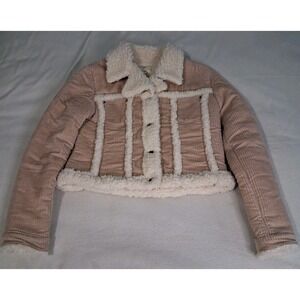 Blanc Noir Kharma Crop Sherpa Lined Tan Wide Wale Corduroy Chunky Coat Sz‎ L